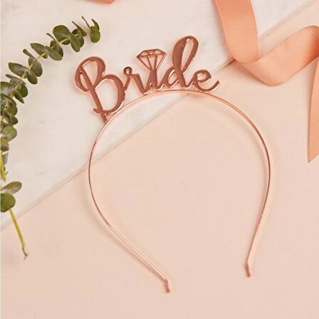 Bride Tek Taş Metal Bekarlığa Veda Partisi Taç - Rose Gold