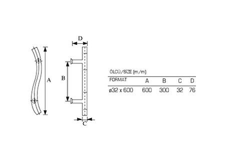 Paslanmaz H Kol  ( 32 X 300 X 600 MM ), çekme Kol, Cam kapı Kolu