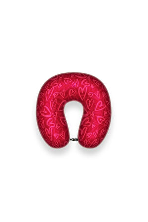 Visco Ortopedik Seyahat Yastığı - Boyun Yastığı - 30*30*10 cm - % 100 Visco İç Dolgu - Kalp Desen