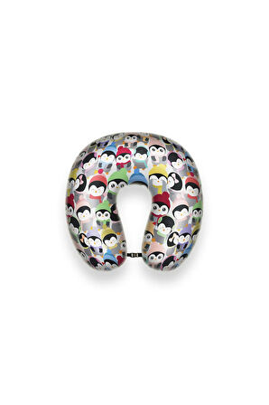Visco Ortopedik Seyahat Yastığı - Boyun Yastığı - 30*30*10 cm - % 100 Visco İç Dolgu- Penguen Desen