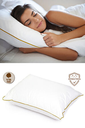 2 Adet Gold Detaylı Gold Rengi Biyeli Nanojel Yastık 1100 gram 50x70 cm, Lüks Otel Yastığı