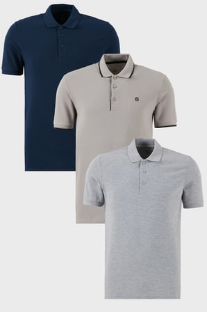Buratti Pamuklu Regular Fit Düğmeli Polo Yaka 3'lü Paket T Shirt Erkek T SHİRT 590211827S3