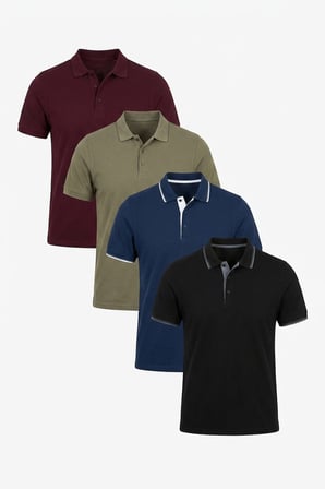 Buratti Pamuklu Regular Fit Düğmeli Polo Yaka 4'lü Paket T Shirt Erkek POLO YAKA T SHİRT 590211827S4