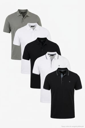 Buratti Pamuklu Regular Fit Düğmeli Polo Yaka 5'li Paket T Shirt Erkek T SHİRT 590211827S5
