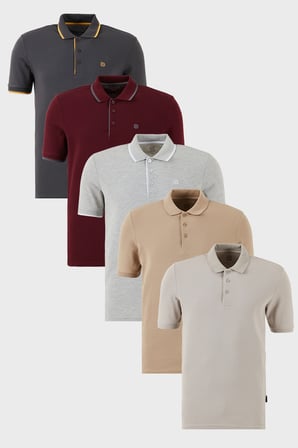 Buratti Pamuklu Regular Fit Düğmeli Polo Yaka 5'li Paket T Shirt Erkek T SHİRT 590211827S5