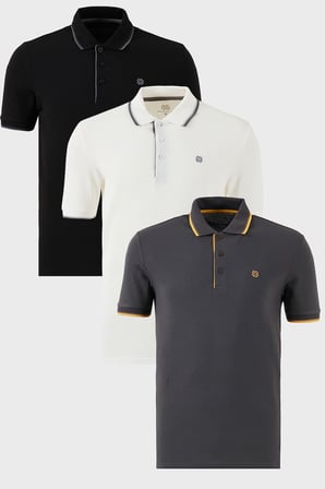 Buratti Pamuklu Slim Fit Şerit Detaylı Düğmeli Polo Yaka 3'lü Paket T Shirt Erkek T SHİRT 5902118S3