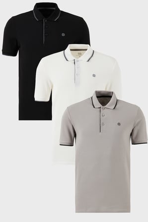 Buratti Pamuklu Slim Fit Şerit Detaylı Düğmeli Polo Yaka 3'lü Paket T Shirt Erkek T SHİRT 5902118S3