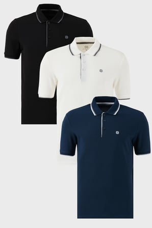 Buratti Pamuklu Slim Fit Şerit Detaylı Düğmeli Polo Yaka 3'lü Paket T Shirt Erkek T SHİRT 5902118S3