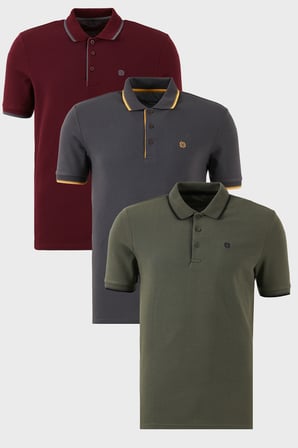 Buratti Pamuklu Slim Fit Şerit Detaylı Düğmeli Polo Yaka 3'lü Paket T Shirt Erkek T SHİRT 5902118S3