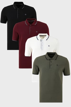 Buratti Pamuklu Slim Fit Şerit Detaylı Düğmeli Polo Yaka 4'lü Paket T Shirt Erkek T SHİRT 5902118S4