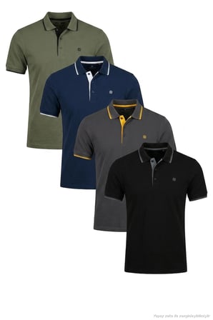 Buratti Pamuklu Slim Fit Şerit Detaylı Düğmeli Polo Yaka 4'lü Paket T Shirt Erkek T SHİRT 5902118S4