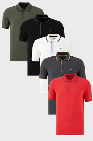 Buratti Pamuklu Slim Fit Şerit Detaylı Düğmeli Polo Yaka 5'li Paket T Shirt Erkek T SHİRT 5902118S5