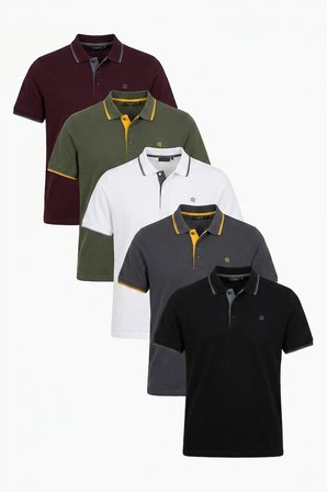 Buratti Pamuklu Slim Fit Şerit Detaylı Düğmeli Polo Yaka 5'li Paket T Shirt Erkek T SHİRT 5902118S5