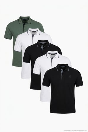 Buratti Pamuklu Slim Fit Şerit Detaylı Düğmeli Polo Yaka 5'li Paket T Shirt Erkek T SHİRT 5902118S5