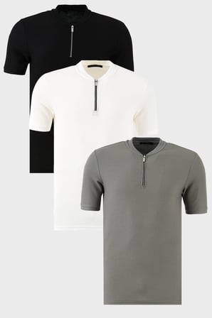Buratti Pamuklu Regular Fit Yarım Fermuarlı Kolej Yaka 3'lü Paket T Shirt Erkek T SHİRT 5902653S3