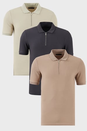 Buratti Pamuklu Regular Fit Yarım Fermuarlı 3'lü Paket Polo Yaka T Shirt Erkek POLO YAKA T SHİRT 5902434S3