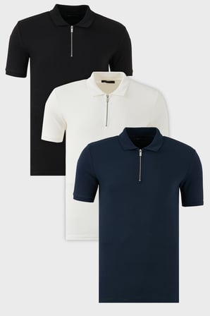 Buratti Pamuklu Regular Fit Yarım Fermuarlı 3'lü Paket Polo Yaka T Shirt Erkek POLO YAKA T SHİRT 5902738S3