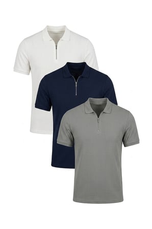 Buratti Pamuklu Regular Fit Yarım Fermuarlı 3'lü Paket Polo Yaka T Shirt Erkek POLO YAKA T SHİRT 5902738S3