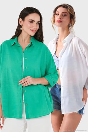 SD Luxury Pamuk Karışımlı Oversize Fit Uzun Kollu 2'li Paket Gömlek Bayan GÖMLEK 6781001S2
