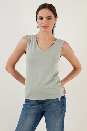 Lela Slim Fit V Yaka Kalın Askılı 2' li Paket Bluz Bayan BLUZ 5864384S2