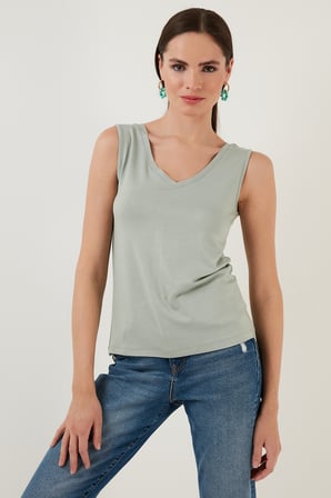 Lela Slim Fit V Yaka Kalın Askılı 2' li Paket Bluz Bayan BLUZ 5864384S2