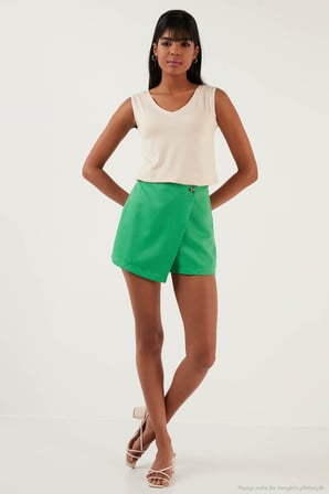 Lela Slim Fit V Yaka Kalın Askılı 2' li Paket Bluz Bayan BLUZ 5864384S2