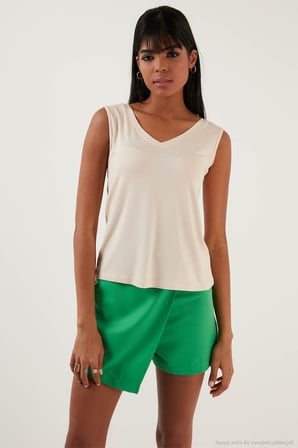 Lela Slim Fit V Yaka Kalın Askılı 2' li Paket Bluz Bayan BLUZ 5864384S2