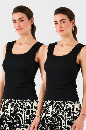 Lela Slim Fit Kalın Dantelli Kare Yaka Bürümcük 2'li Paket Atlet Bayan ATLET 5864979S2