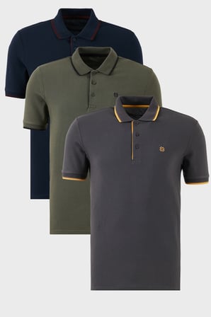 Buratti Pamuklu Slim Fit Şerit Detaylı Düğmeli Polo Yaka 3'lü Paket T Shirt Erkek T SHİRT 5902118S3
