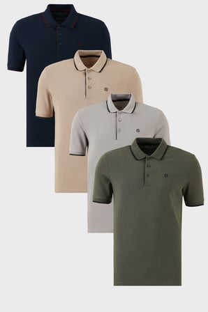 Buratti Pamuklu Slim Fit Şerit Detaylı Düğmeli Polo Yaka 4'lü Paket T Shirt Erkek T SHİRT 5902118S4