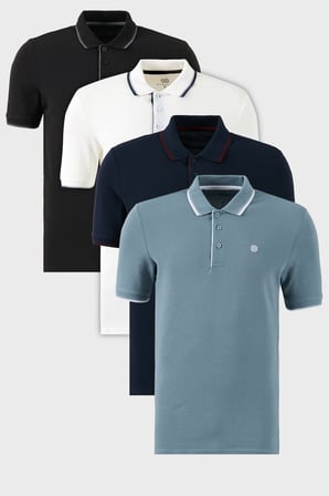 Buratti Pamuklu Slim Fit Şerit Detaylı Düğmeli Polo Yaka 4'lü Paket T Shirt Erkek T SHİRT 5902118S4