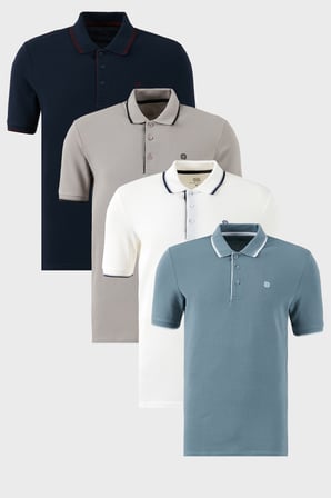 Buratti Pamuklu Slim Fit Şerit Detaylı Düğmeli Polo Yaka 4'lü Paket T Shirt Erkek T SHİRT 5902118S4