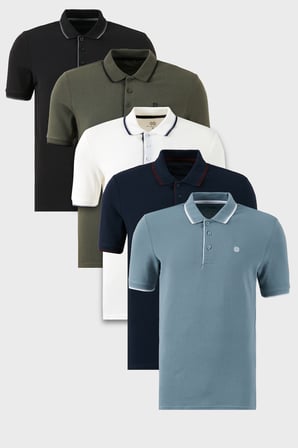 Buratti Pamuklu Slim Fit Şerit Detaylı Düğmeli Polo Yaka 5'li Paket T Shirt Erkek T SHİRT 5902118S5