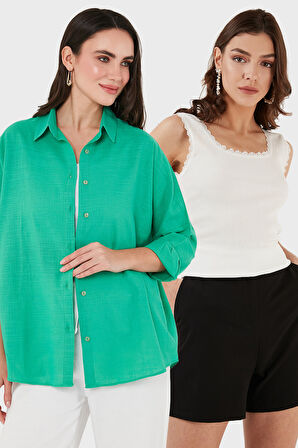 Lela Kadın Gömlek-Atlet Set 67810014979S2