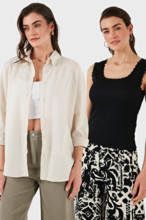 Lela Kadın Gömlek-Atlet Set 67810014979S2