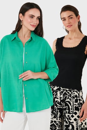 Lela Streç Pamuklu Oversize Fit 2' li Paket Gömlek-Atlet Set Bayan GÖMLEK-ATLET SET 67810014979S2
