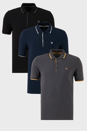 Buratti Pamuklu Slim Fit Şerit Detaylı Düğmeli Polo Yaka 3'lü Paket T Shirt Erkek T SHİRT 5902118S3