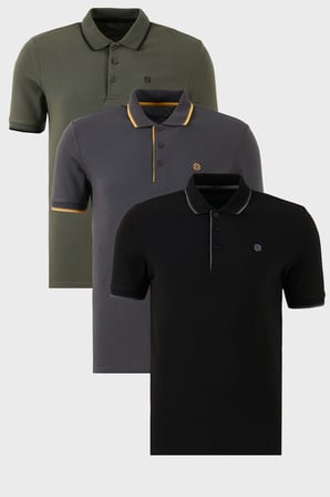 Buratti Pamuklu Slim Fit Şerit Detaylı Düğmeli Polo Yaka 3'lü Paket T Shirt Erkek T SHİRT 5902118S3