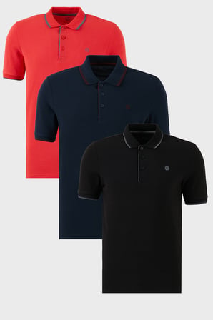 Buratti Pamuklu Slim Fit Şerit Detaylı Düğmeli Polo Yaka 3'lü Paket T Shirt Erkek T SHİRT 5902118S3