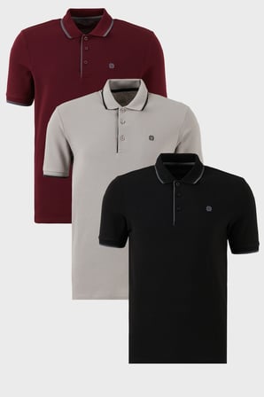 Buratti Pamuklu Slim Fit Şerit Detaylı Düğmeli Polo Yaka 3'lü Paket T Shirt Erkek T SHİRT 5902118S3