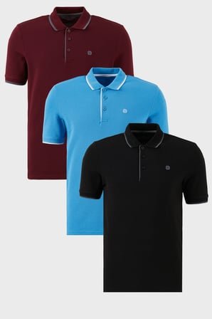 Buratti Pamuklu Slim Fit Şerit Detaylı Düğmeli Polo Yaka 3'lü Paket T Shirt Erkek T SHİRT 5902118S3