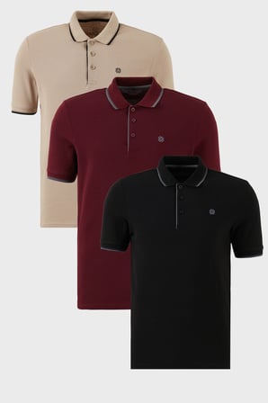 Buratti Pamuklu Slim Fit Şerit Detaylı Düğmeli Polo Yaka 3'lü Paket T Shirt Erkek T SHİRT 5902118S3