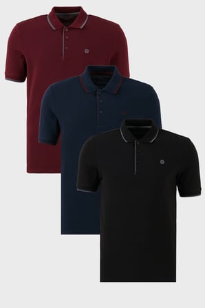 Buratti Pamuklu Slim Fit Şerit Detaylı Düğmeli Polo Yaka 3'lü Paket T Shirt Erkek T SHİRT 5902118S3