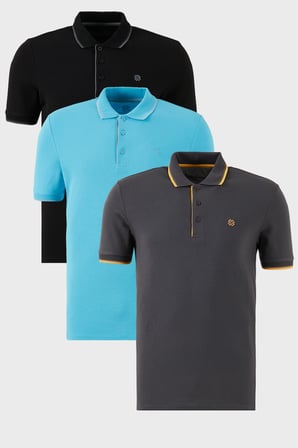 Buratti Pamuklu Slim Fit Şerit Detaylı Düğmeli Polo Yaka 3'lü Paket T Shirt Erkek T SHİRT 5902118S3