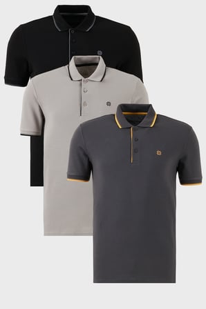 Buratti Pamuklu Slim Fit Şerit Detaylı Düğmeli Polo Yaka 3'lü Paket T Shirt Erkek T SHİRT 5902118S3