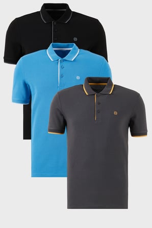 Buratti Pamuklu Slim Fit Şerit Detaylı Düğmeli Polo Yaka 3'lü Paket T Shirt Erkek T SHİRT 5902118S3
