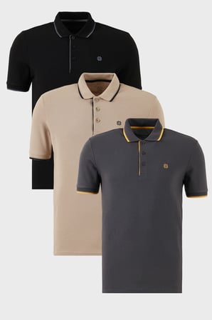 Buratti Pamuklu Slim Fit Şerit Detaylı Düğmeli Polo Yaka 3'lü Paket T Shirt Erkek T SHİRT 5902118S3