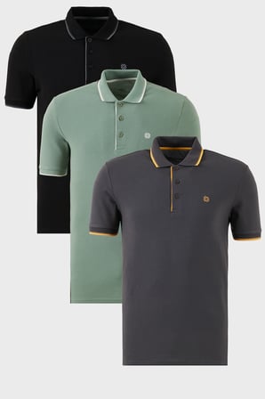 Buratti Pamuklu Slim Fit Şerit Detaylı Düğmeli Polo Yaka 3'lü Paket T Shirt Erkek T SHİRT 5902118S3