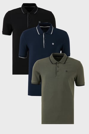 Buratti Pamuklu Slim Fit Şerit Detaylı Düğmeli Polo Yaka 3'lü Paket T Shirt Erkek T SHİRT 5902118S3