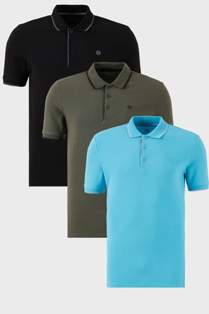 Buratti Pamuklu Slim Fit Şerit Detaylı Düğmeli Polo Yaka 3'lü Paket T Shirt Erkek T SHİRT 5902118S3